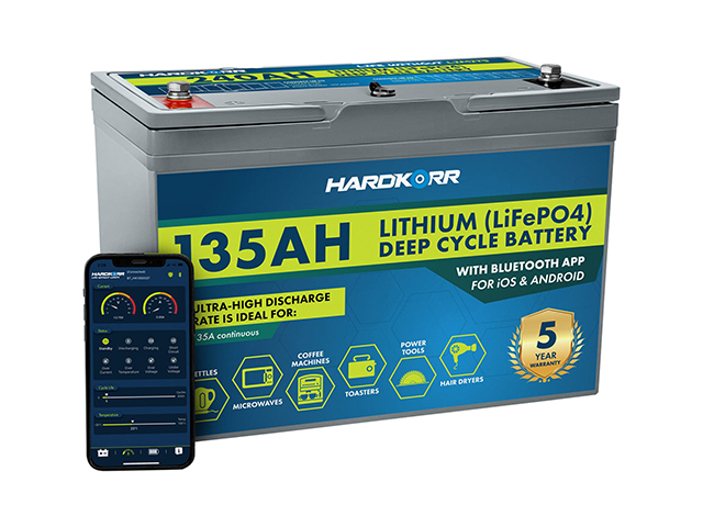 HARDKORR 135Ah Lithium (LiFepo4) Deep Cycle Battery with Bluetooth (Each) - HKPBATL135B